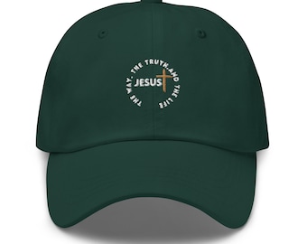 Gorra de papá con el mensaje Jesús, el camino, la verdad y la vida. Gorra cristiana para hombre. Regalo para el día del padre. Regalo para él y para ella. Gorra con versículo bíblico. Gorra de Jesús.
