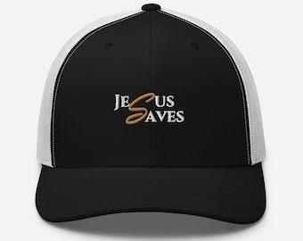 Embroidered Jesus Saves Trucker Hat Men and Women- Christian Hat Gift- Religious Cap-Jesus Baseball Hat-Bible Verse Christian Gift for Him