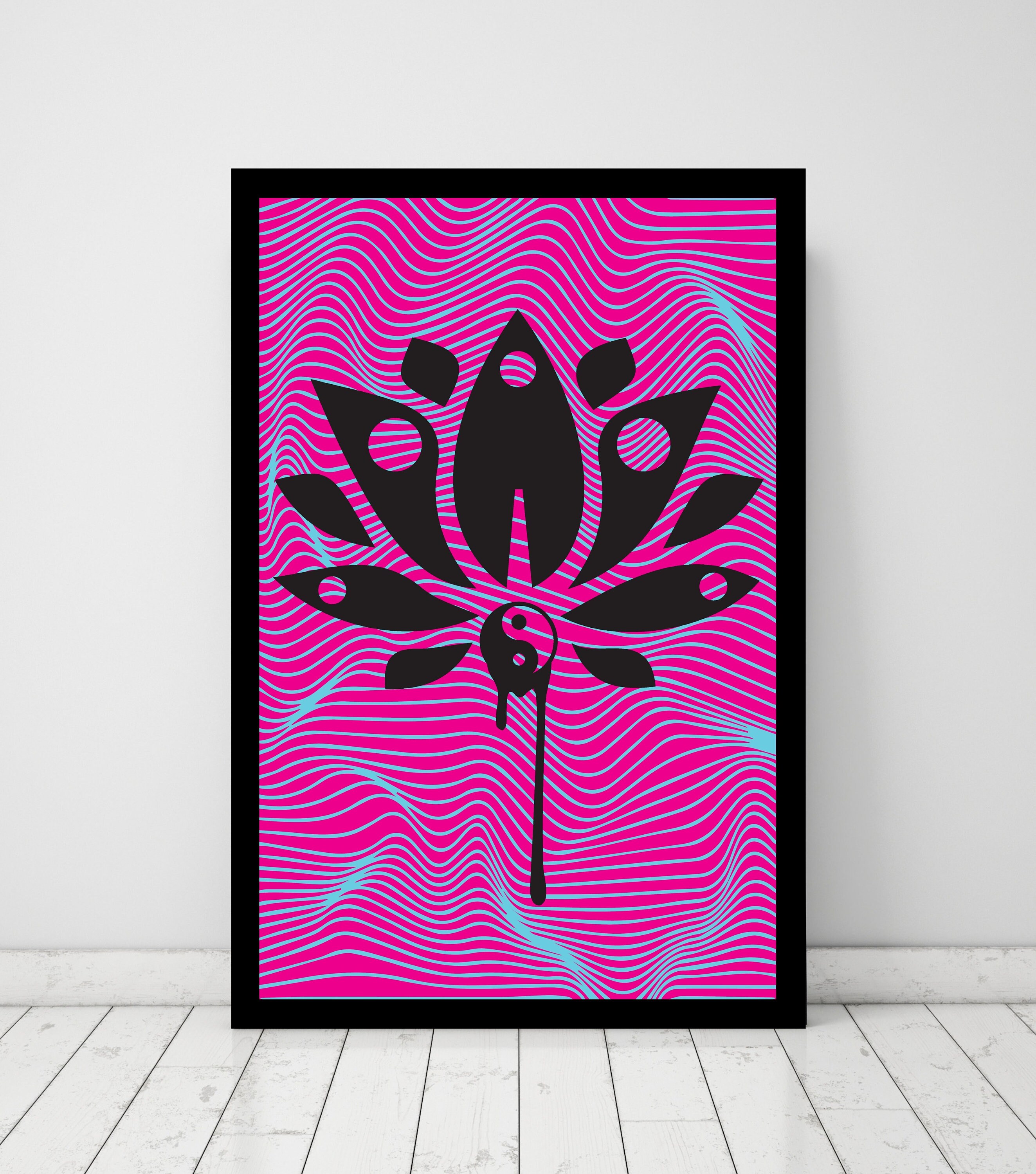 Lily Flower, Poster Print, Lily Allen, Trippy Psychedelic, Interior Design, Wall Decor, Wavy Lines, Art Piece, Music Lover, Yin Yang, Pink