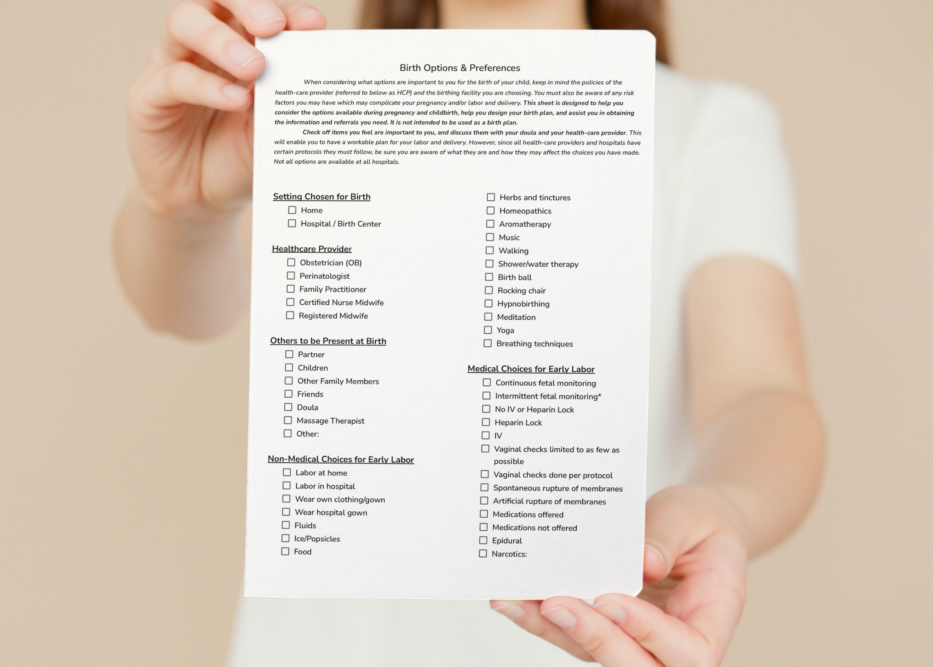 Birth Options and Preferences Sheet | Childbirth Education | Doula - Etsy