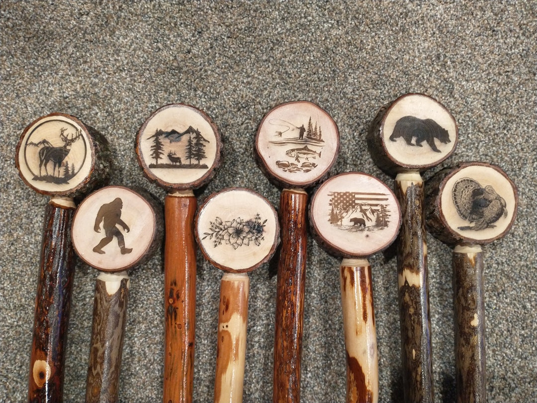 Medallion Hiking Sticks Laser Engraved Walking Sticks Etsy