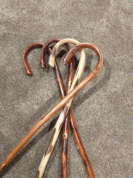 Hickory Shrub Cane, Handcrafted Wood Stockman's Walking Stick, Bent Handle Mobility Aid
