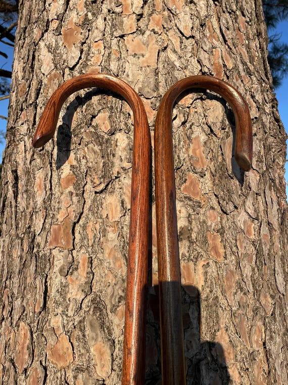 Shepherd's Crook, Shepherd’s Staff, Stockman’s Cane, Stained Solid Oak Steam Bent Handle Walking Cane