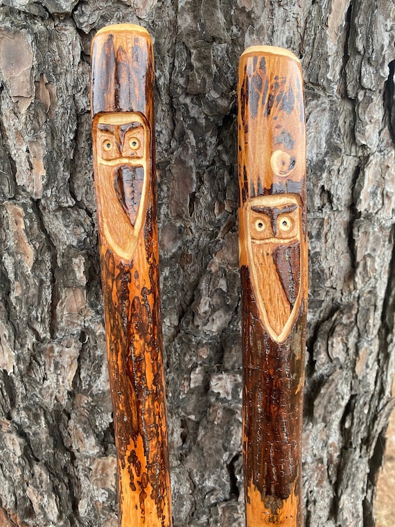 Owl Walking Stick, Hand Carved Owl Hiking Stick, 60" Walking Stick