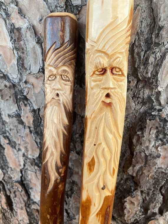 Wood Spirit Hiking Stick, Hand Carved Hiking Stick, Quality, Strong, 60 inch stick.