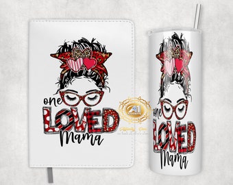 One Loved Mama 20oz Tumbler w/ lid and straw + Faux Leather Journal Gift Set