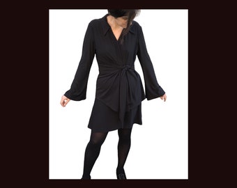 Black wrap top with long flared sleeves