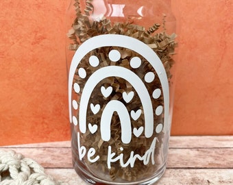 Be Kind Iced Coffee Cup || Soda Glass Can || Kindness Mug || Iced Coffee Can || Iced Coffee Can with Lid || Iced Coffee || Gifts for Her