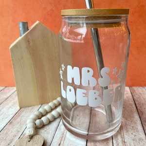 Custom Name Glass Cup Soda Glass Can Iced Coffee Can Iced Coffee Can with Lid Iced Coffee Gifts for Teacher Gifts for Bride image 3