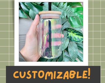 Custom holo tint Glass Cup || Iced Coffee Can || Iced Coffee Can with Lid || Iced Coffee || Gifts for Her