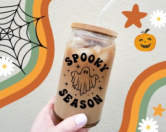 Spooky Season Glass Can || Iced Coffee Can || Iced Coffee Can with Lid || Iced Coffee || Gifts for Her