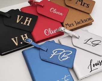 Personalised Travel Set Passport Cover and Luggage Tag Custom Name Monogram Mr Mrs Bridesmaid Honeymoon Gift Document Travel Accessory