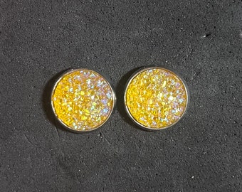 12mm Silver Stainless Steel Druzy Studs