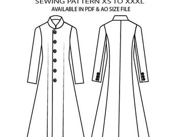 Patrón de costura para chaqueta de cuello mandarín para hombre, tallas XS-XXXL (PDF A0)