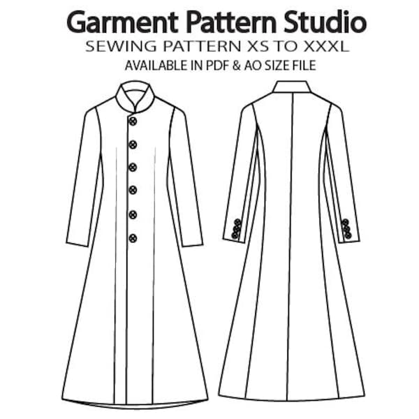 Men's Mandarin Collar Jacket Sewing Pattern, XS-XXXL (PDF - A0 & F4 print file)