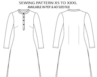 Dames Mandarijn Kraag Kurta (tuniek) Naaipatroon Alle maten Sortering XXS tot XXXL In a4 en oa formaat PDF-bestand