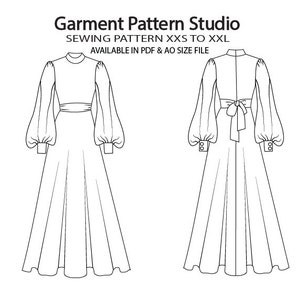High Neck Abaya With Center Back Opening Sewing Pattern All Size Grading XXS to XXL In a4 and ao Size PDF File.