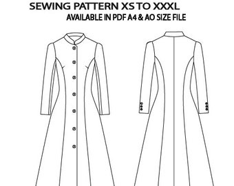 Women Mandarin Collar Jacket  Sewing Pattern All Size Grading XS to XXXL In a4 and Ao Size PDF File