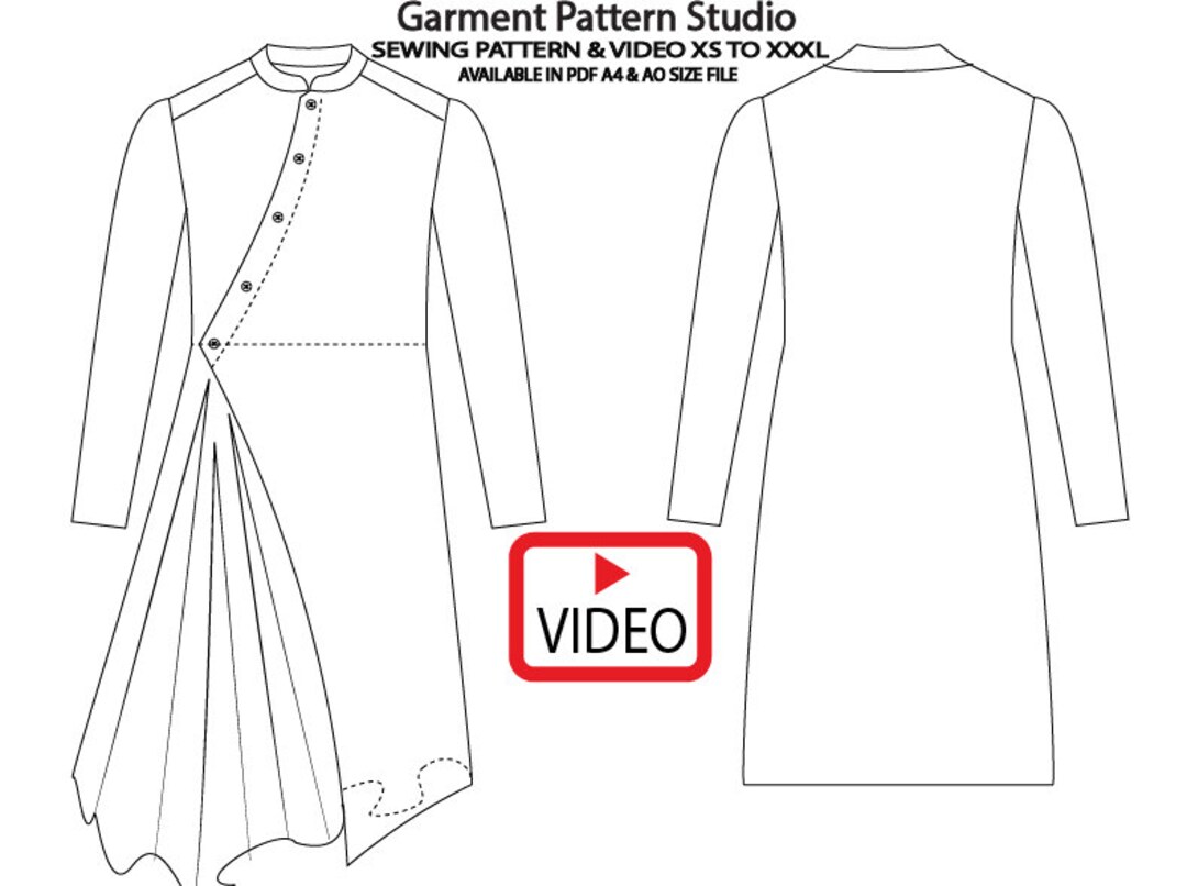 Men Side Drape Kurta Sewing Pattern All Size Grading XS to XXXL in A4