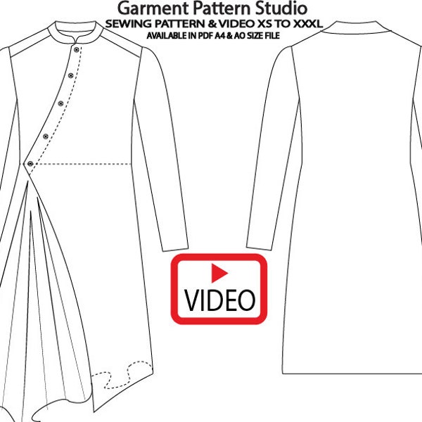 Men Side Drape  Kurta Sewing Pattern All Size Grading XS to XXXL In a4 and ao Size PDF File