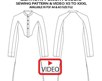 Men's Raglan Sleeve Kurta Sewing Pattern, Mandarin Collar (PDF)