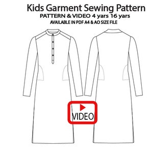 Kids Mandarin Classic Kurta Sewing Pattern With Video All Size Grading 4 yars to 16 yars In a4 and ao Size PDF File