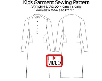 Kids Mandarin Kurta Sewing Pattern: Sizes 4-16 (A4/A0 PDF File)