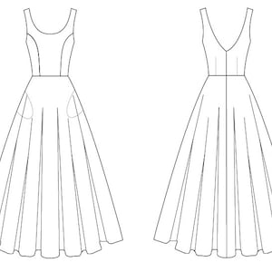 Round Neck Midi Dress Sewing Pattern All Size Grading XS to XXXL In a4 and ao Size PDF File.