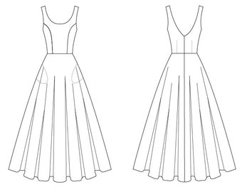 Midi Dress Sewing Pattern, Round Neck, All Sizes XS-XXXL (PDF File)
