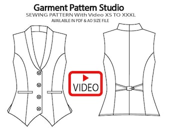 Women's Shawl Collar Waistcoat Sewing Pattern, XS-XXXL (PDF Pattern)