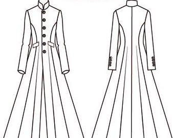 Men's Mandarin Collar Flore length Jacket Sewing Pattern, XS-3XL (PDF - A0 & F4 print file)