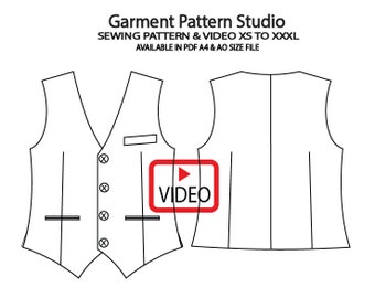 Men Waistcoat  Sewing Pattern With Video All Size Grading XS to XXXXL In a4 and ao Size PDF File