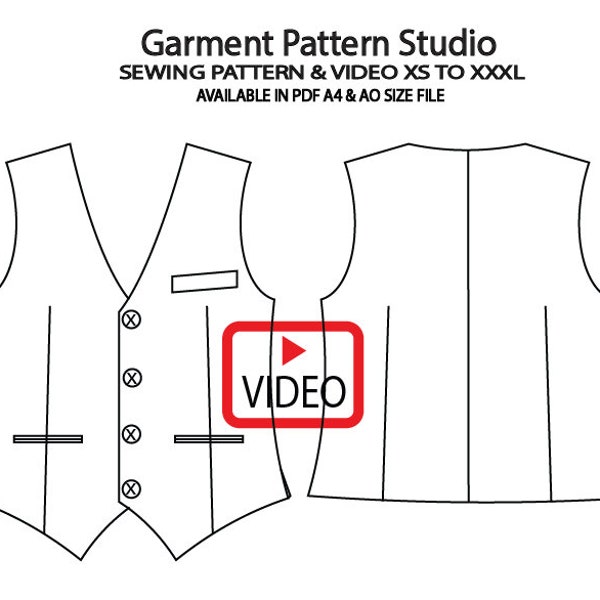 Men Waistcoat  Sewing Pattern With Video All Size Grading XS to XXXXL In a4 and ao Size PDF File