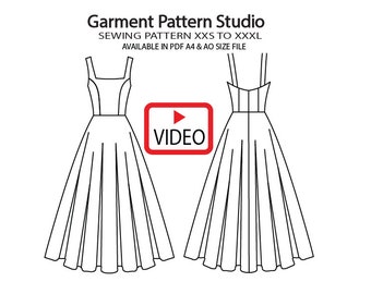 Square Neck Midi Dress Sewing Pattern, All Sizes XXS-XXXL (PDF File)