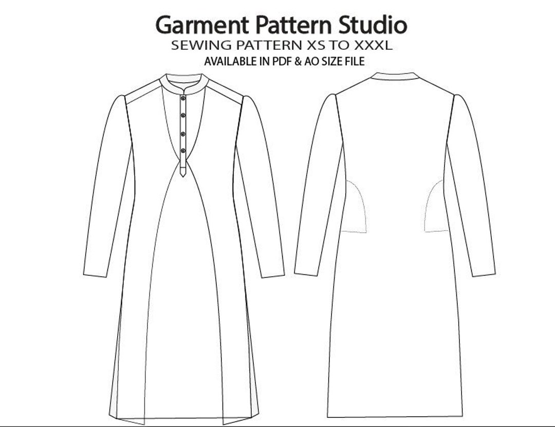 Men Designer Kurta Sewing Pattern All Size Grading XS to XXXL in A4 and