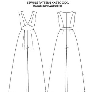 Mönster för jumpsuit med djup V-ringning, alla storlekar XXS-XXXL (PDF-fil)