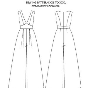 Deep V Neck Box Pleat Jump Suit  Sewing Pattern All Size Grading XXS to XXXL In a4 and ao Size PDF File