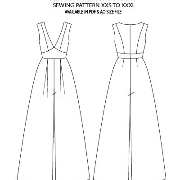 Deep V Neck Box Pleat Jump Suit  Sewing Pattern All Size Grading XXS to XXXL In a4 and ao Size PDF File