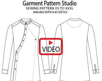 Men's Mandarin Collar Short Kurta Sewing Pattern, XS-XXXL (PDF & A0)