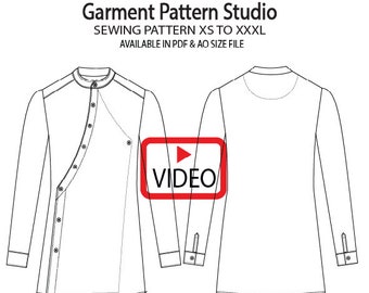 Men Mandarin Collar Short Wrap Kurta (Tunic)Sewing Pattern All Size Grading XS to XXXXL In a4 and ao Size PDF File