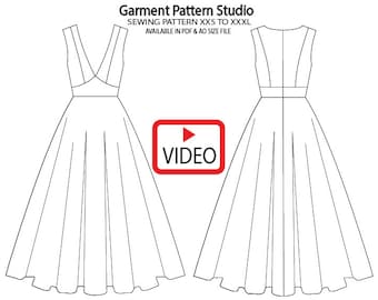 Deep V Neck Midi Dress Sewing Pattern All Size Grading XXS to XXXL In a4 and ao Size PDF File