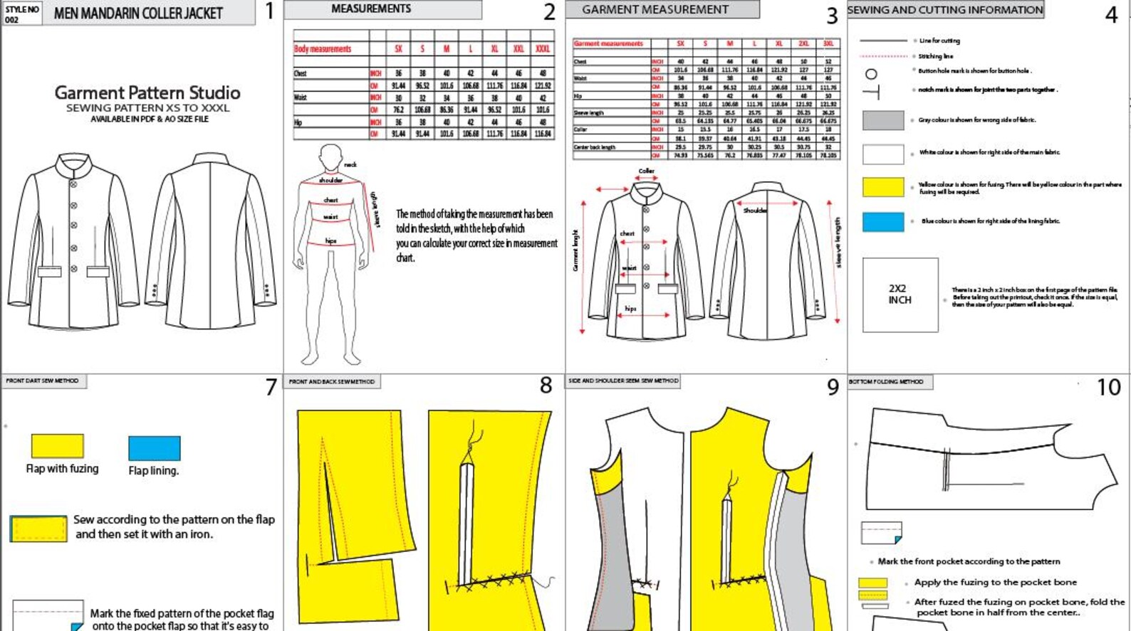 Men Mandarin Collar Jacket Sewing Pattern XS-3XL A4/A0 PDF - Etsy