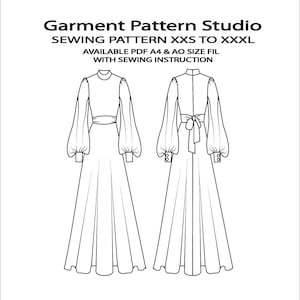 Patron de couture abaya col haut, toutes les tailles XXS-XXL (PDF A4 et A0)