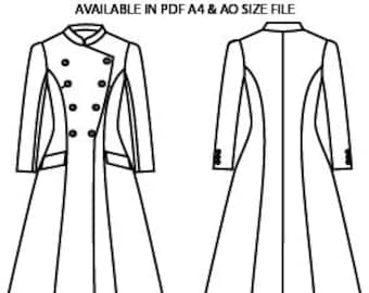 Mandarin Collar Double Breasted Jacket Sewing Pattern, All Sizes XS-XXXL (A4, A0 PDF)