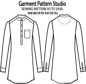 Men Mandarin Collar Short Kurta (Tunic)Sewing Pattern All Size Grading XS to XXXXL In a4 and ao Size PDF File