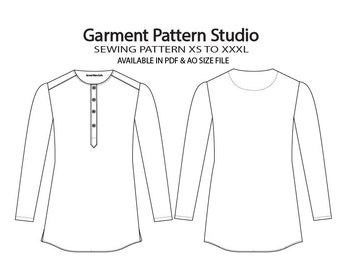 Men's Short Kurta Sewing Pattern, Round Neck Tunic (PDF A0 XS-XXXL)