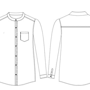 Padrão de costura para camisa masculina de gola mandarim, todos os tamanhos, XS a XXXL, em tamanho A4 e AO, arquivo PDF