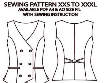 Women's Waistcoat Sewing Pattern, All Sizes (PDF File)