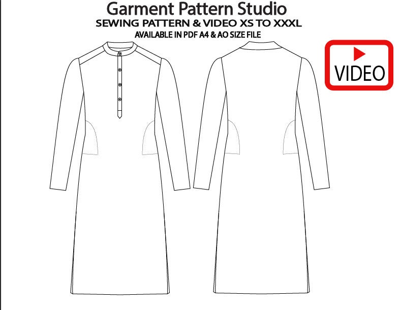 Men Mandarin Collar Kurta Sewing Pattern All Size Grading XS Etsy UK