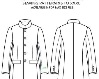 Men Mandarin Collar Jacket Sewing Pattern XS-3XL A4/A0 PDF